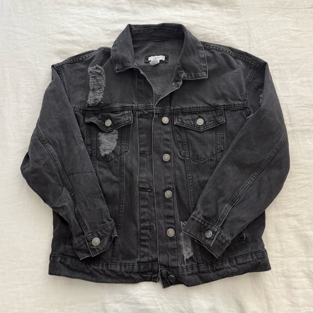 Washed Black Distressed Denim Jacket
